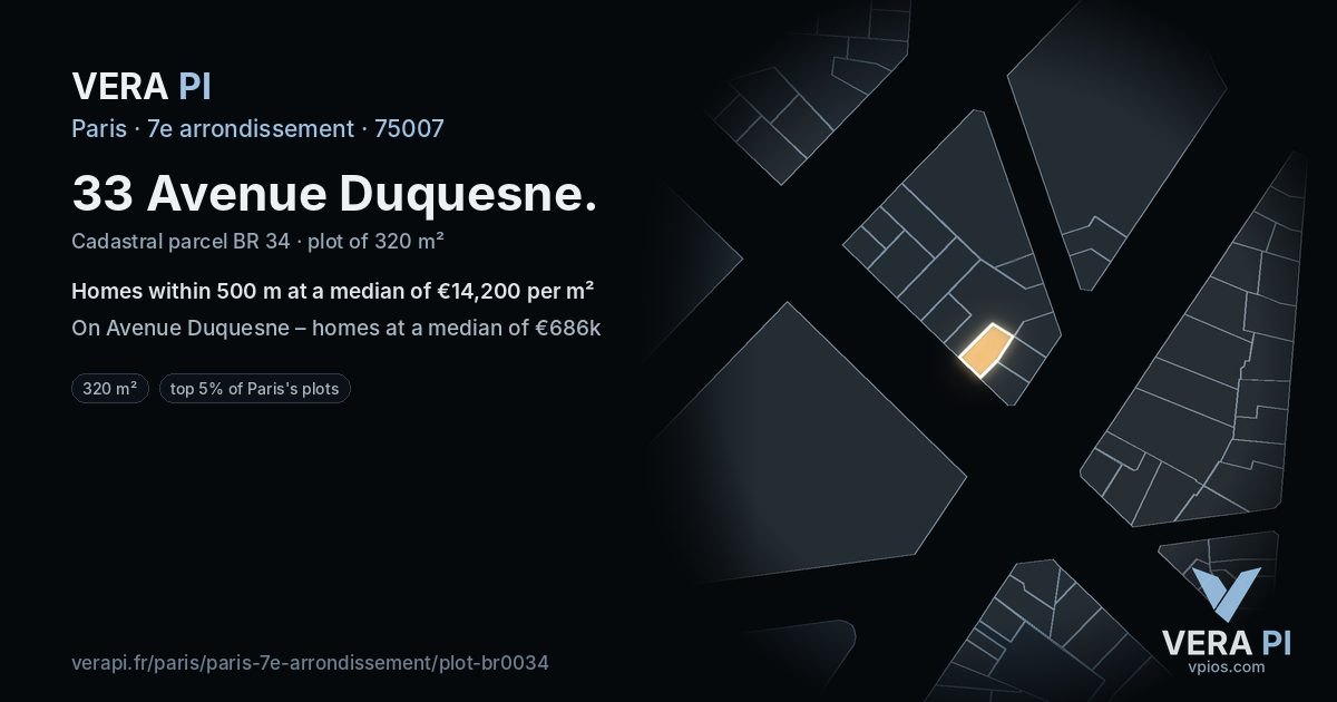 33 Avenue Duquesne, 7e arrondissement at night – the plot lit, the parcels around coloured by the prices near them