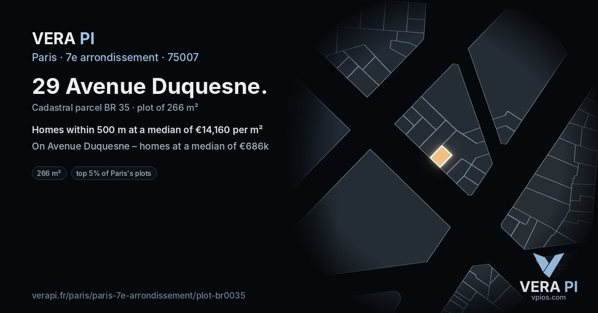 29 Avenue Duquesne, 7e arrondissement at night – the plot lit, the parcels around coloured by the prices near them