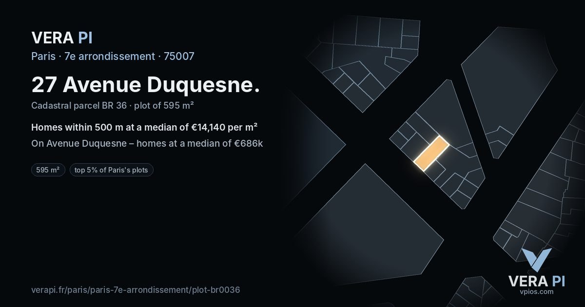 27 Avenue Duquesne, 7e arrondissement at night – the plot lit, the parcels around coloured by the prices near them