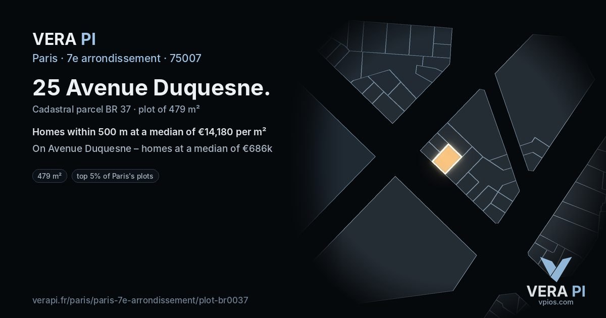 25 Avenue Duquesne, 7e arrondissement at night – the plot lit, the parcels around coloured by the prices near them