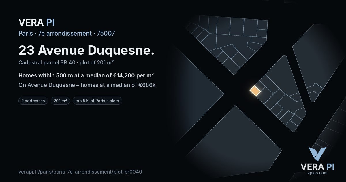 23 Avenue Duquesne, 7e arrondissement at night – the plot lit, the parcels around coloured by the prices near them