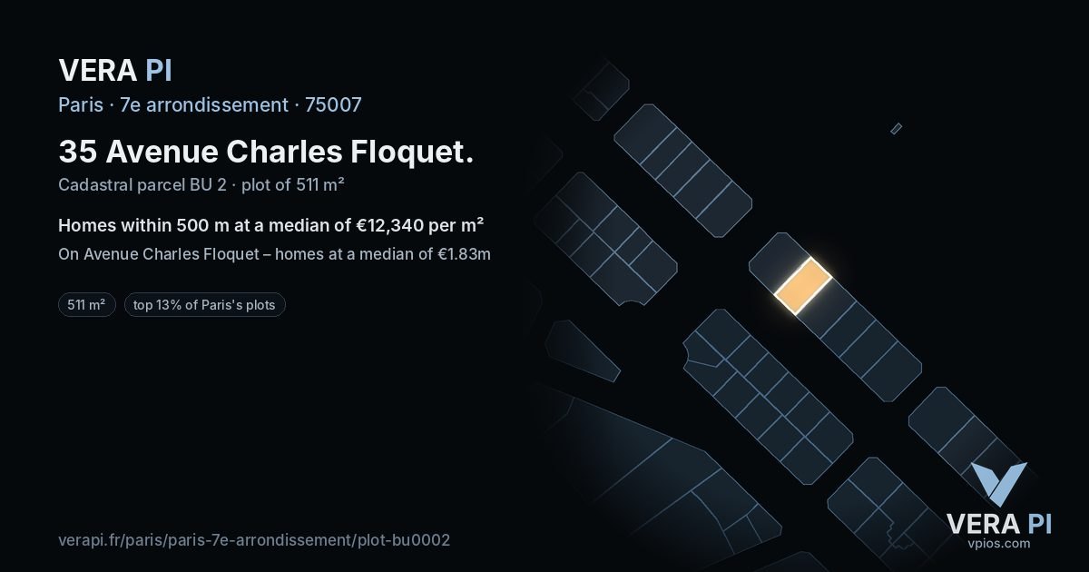 35 Avenue Charles Floquet, 7e arrondissement at night – the plot lit, the parcels around coloured by the prices near them