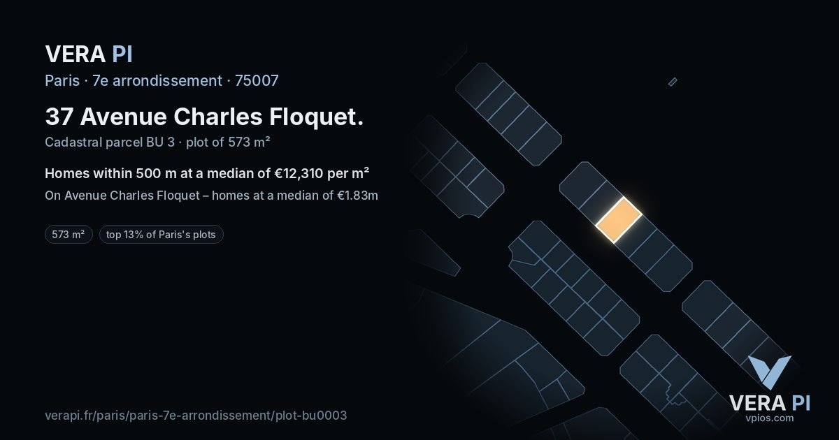 37 Avenue Charles Floquet, 7e arrondissement at night – the plot lit, the parcels around coloured by the prices near them