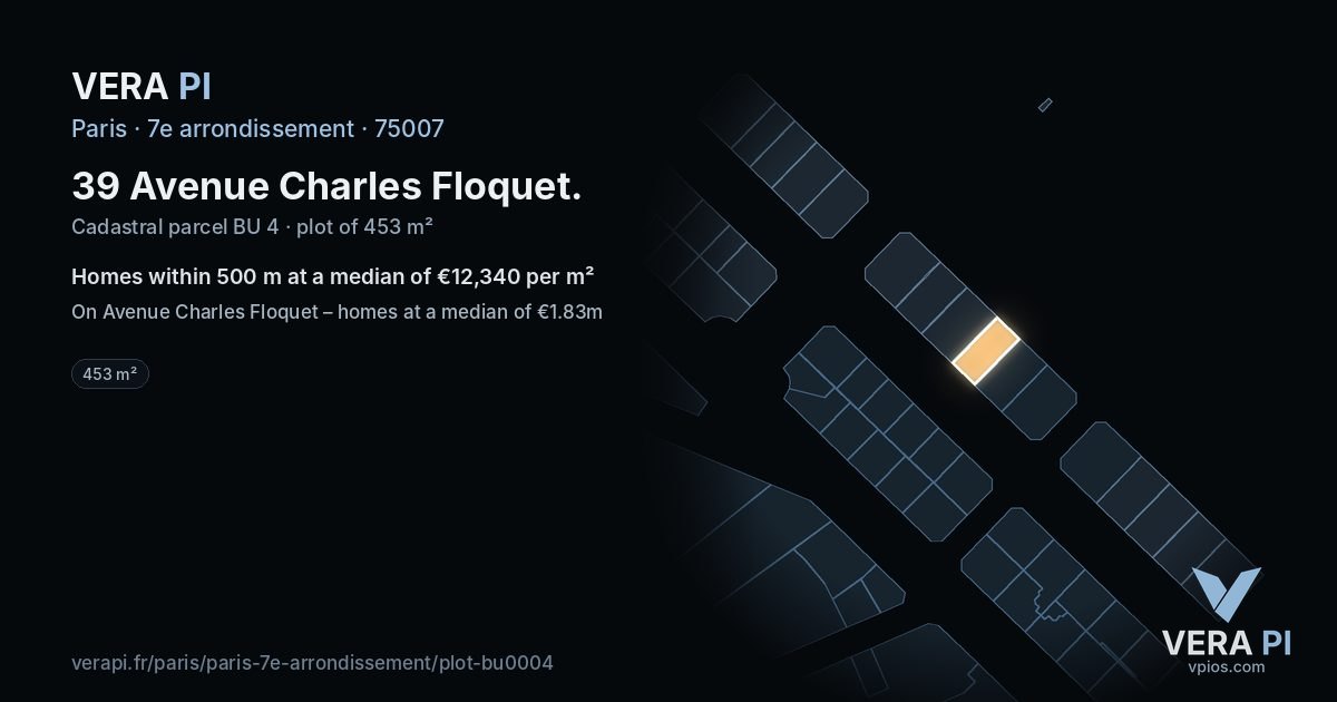 39 Avenue Charles Floquet, 7e arrondissement at night – the plot lit, the parcels around coloured by the prices near them