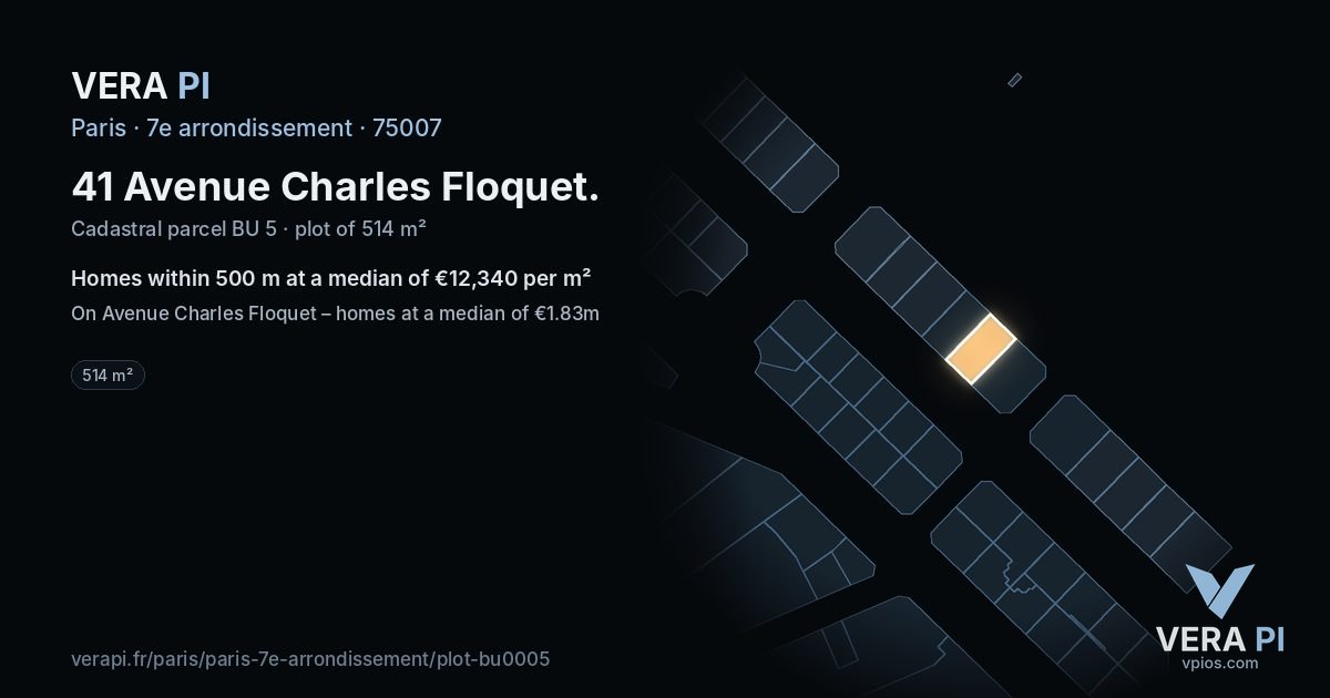 41 Avenue Charles Floquet, 7e arrondissement at night – the plot lit, the parcels around coloured by the prices near them