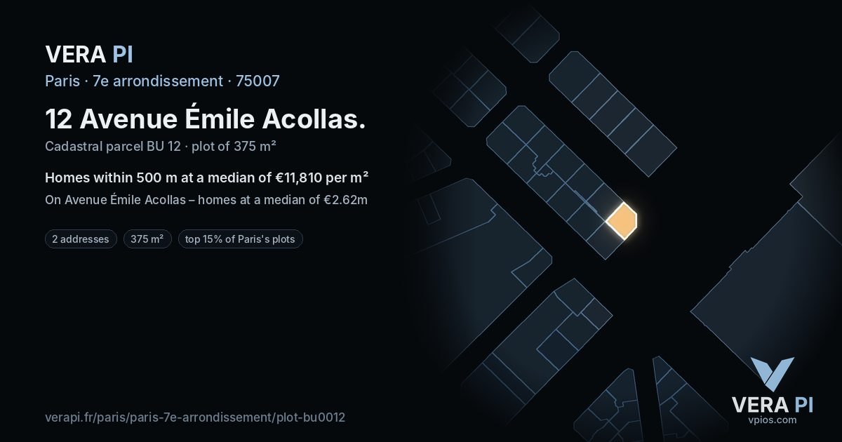 12 Avenue Émile Acollas, 7e arrondissement at night – the plot lit, the parcels around coloured by the prices near them