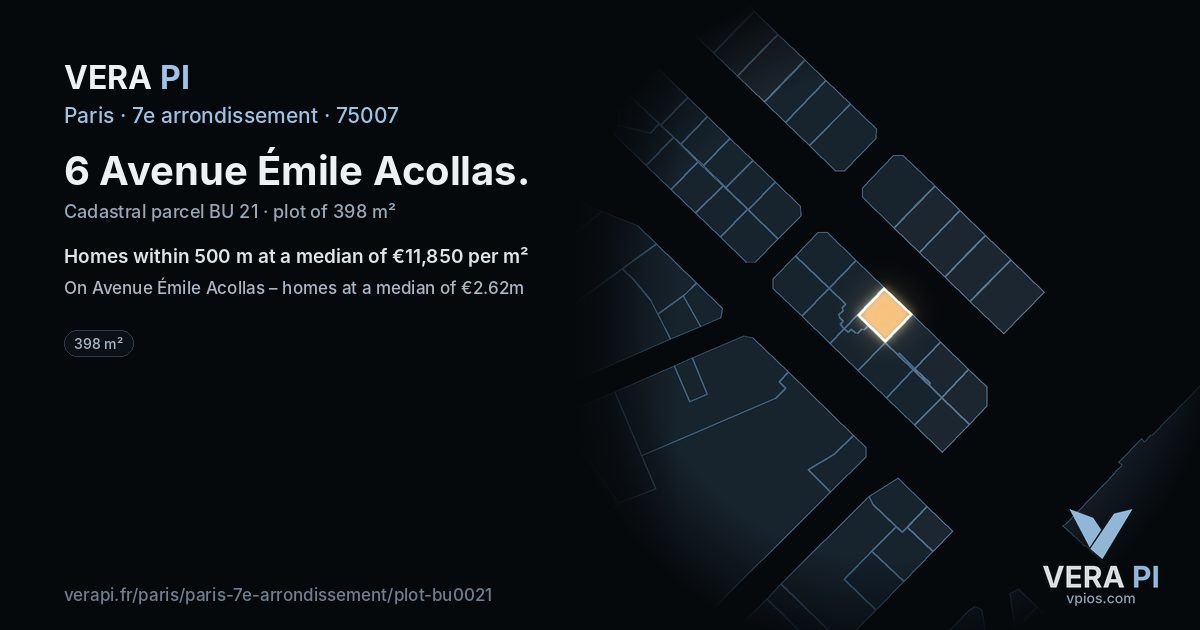 6 Avenue Émile Acollas, 7e arrondissement at night – the plot lit, the parcels around coloured by the prices near them