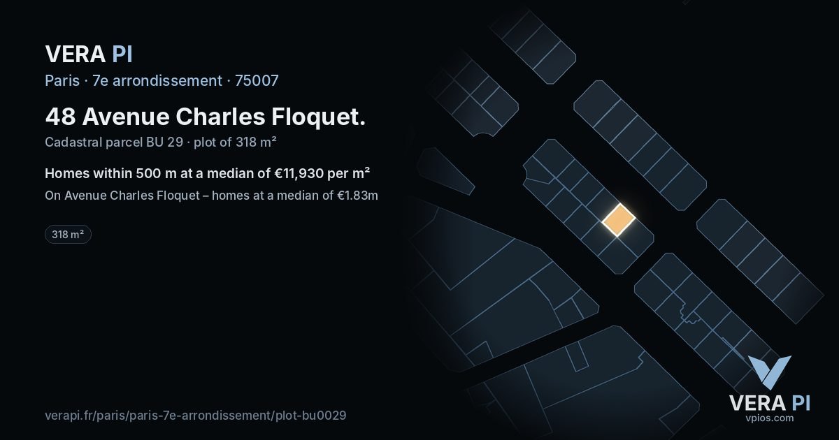 48 Avenue Charles Floquet, 7e arrondissement at night – the plot lit, the parcels around coloured by the prices near them