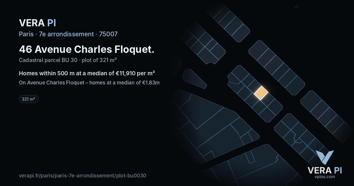 46 Avenue Charles Floquet, 7e arrondissement at night – the plot lit, the parcels around coloured by the prices near them
