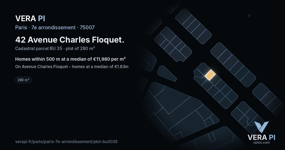 42 Avenue Charles Floquet, 7e arrondissement at night – the plot lit, the parcels around coloured by the prices near them