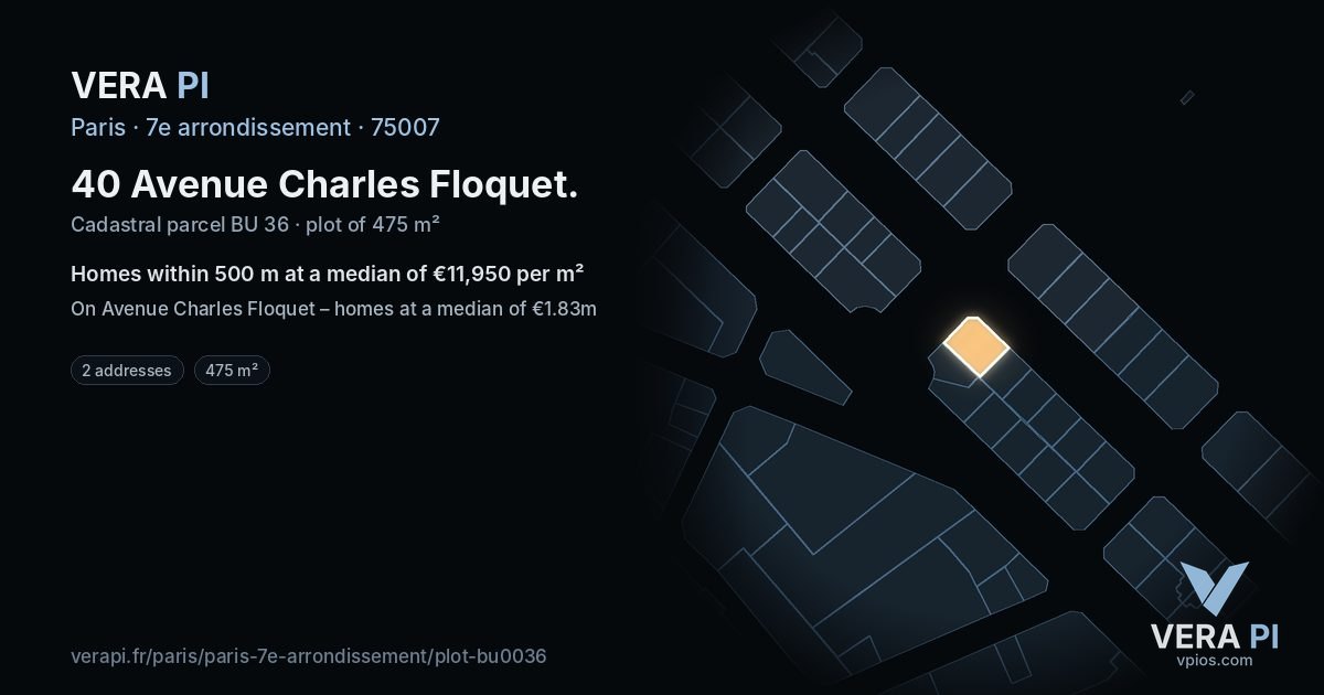 40 Avenue Charles Floquet, 7e arrondissement at night – the plot lit, the parcels around coloured by the prices near them