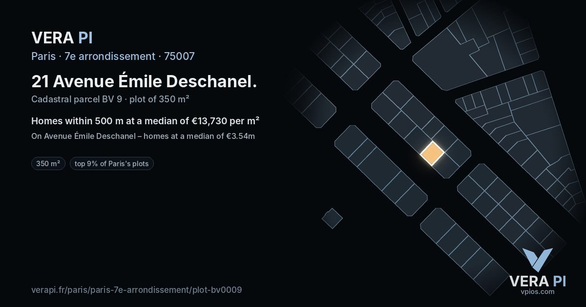 21 Avenue Émile Deschanel, 7e arrondissement at night – the plot lit, the parcels around coloured by the prices near them