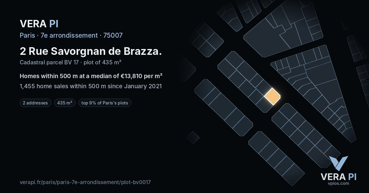 2 Rue Savorgnan de Brazza, 7e arrondissement at night – the plot lit, the parcels around coloured by the prices near them