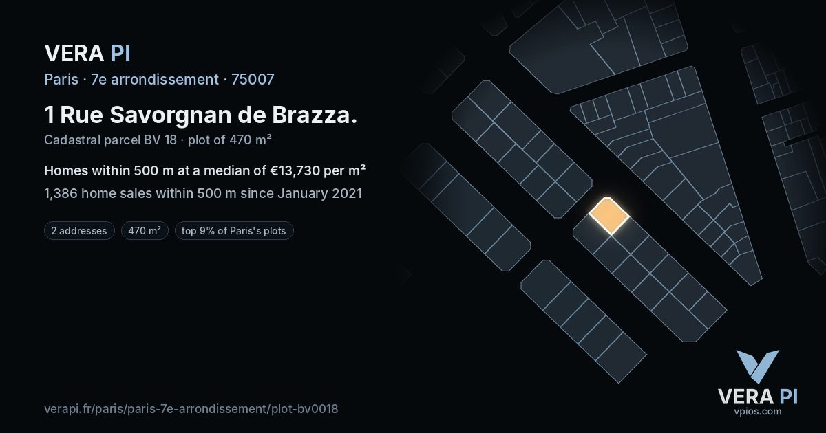 1 Rue Savorgnan de Brazza, 7e arrondissement at night – the plot lit, the parcels around coloured by the prices near them
