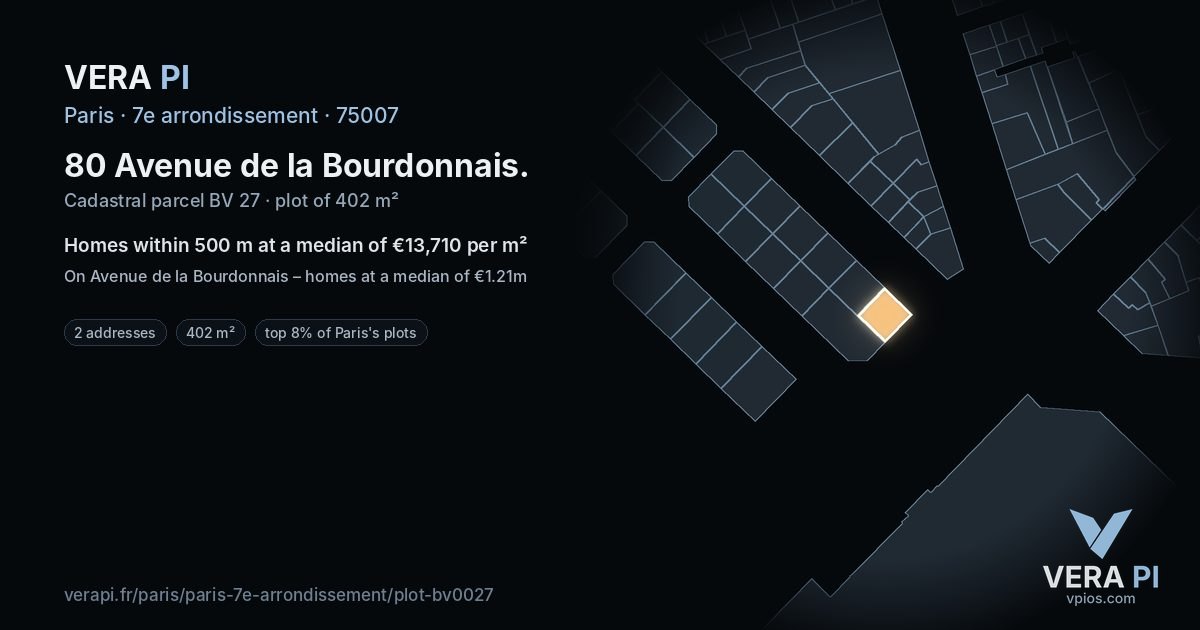 80 Avenue de la Bourdonnais, 7e arrondissement at night – the plot lit, the parcels around coloured by the prices near them