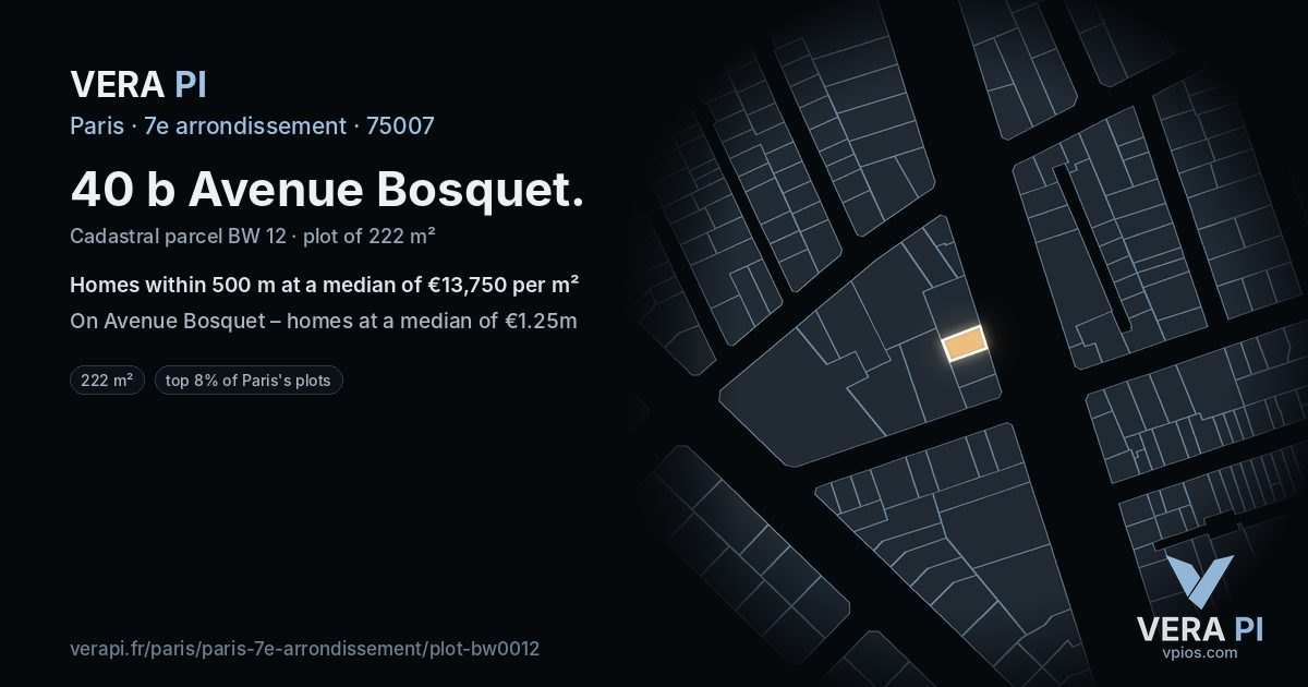 40 b Avenue Bosquet, 7e arrondissement at night – the plot lit, the parcels around coloured by the prices near them