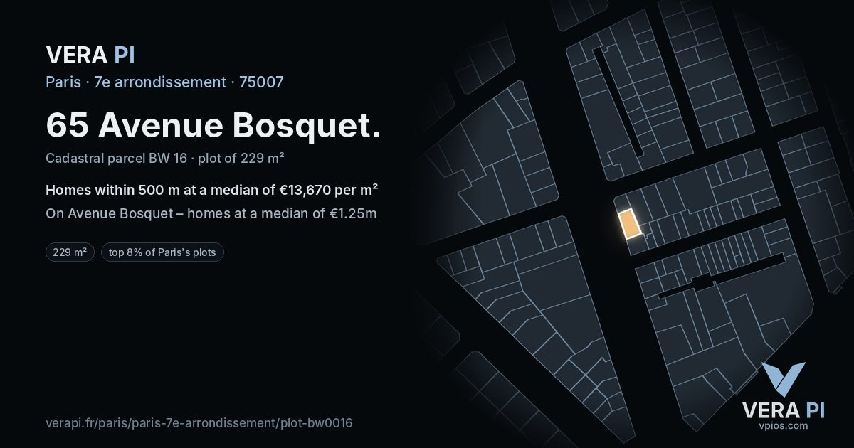 65 Avenue Bosquet, 7e arrondissement at night – the plot lit, the parcels around coloured by the prices near them