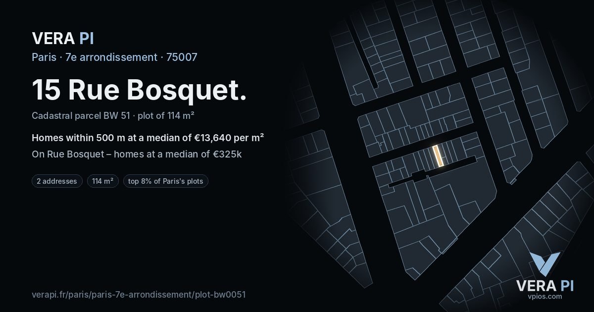 15 Rue Bosquet, 7e arrondissement at night – the plot lit, the parcels around coloured by the prices near them