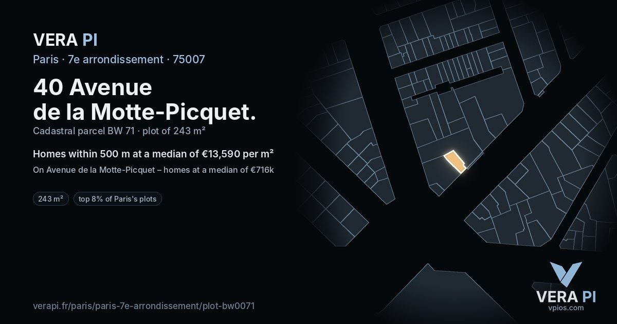 40 Avenue de la Motte-Picquet, 7e arrondissement at night – the plot lit, the parcels around coloured by the prices near them