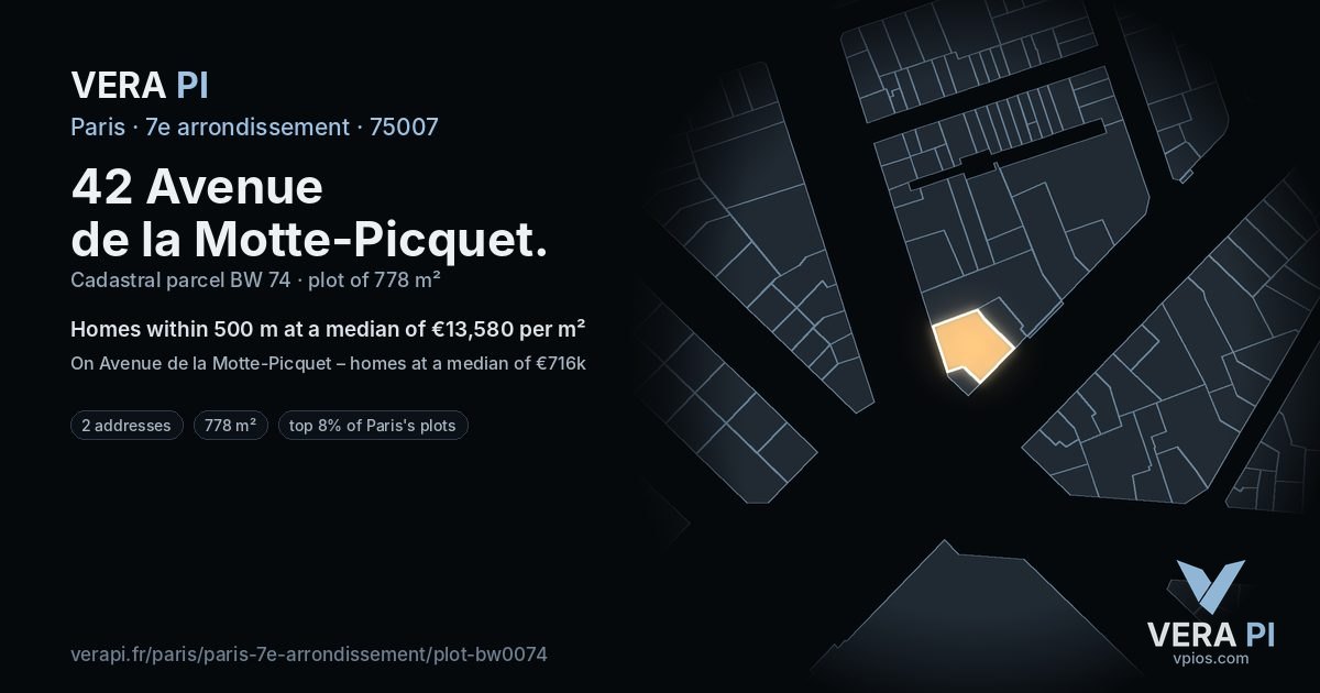 42 Avenue de la Motte-Picquet, 7e arrondissement at night – the plot lit, the parcels around coloured by the prices near them