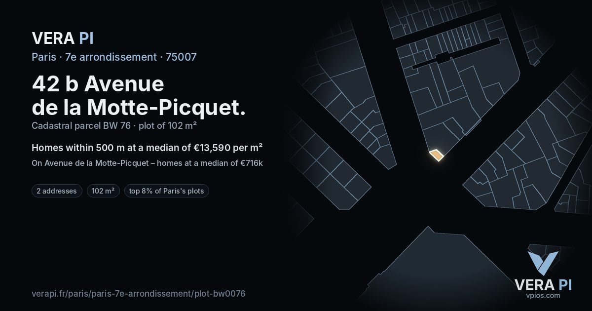 42 b Avenue de la Motte-Picquet, 7e arrondissement at night – the plot lit, the parcels around coloured by the prices near them