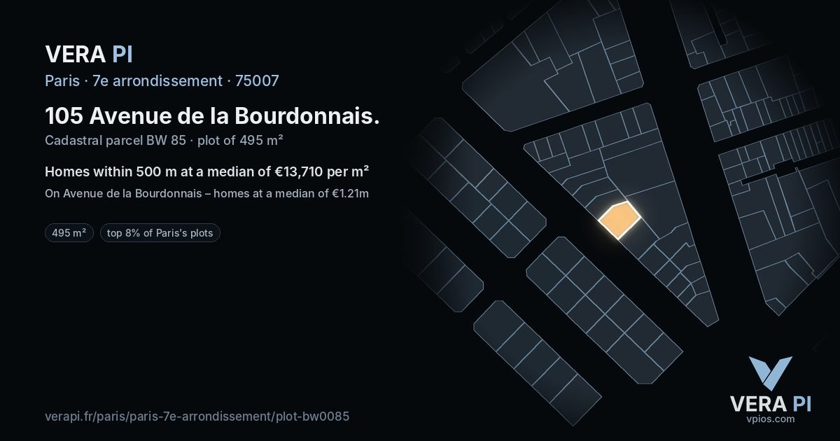 105 Avenue de la Bourdonnais, 7e arrondissement at night – the plot lit, the parcels around coloured by the prices near them