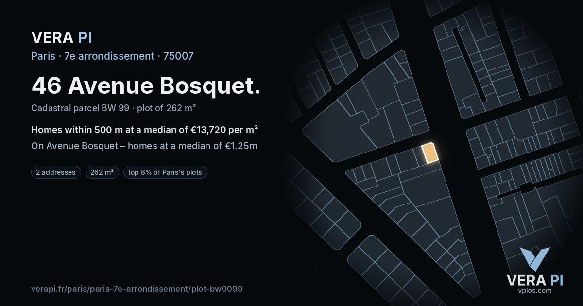 46 Avenue Bosquet, 7e arrondissement at night – the plot lit, the parcels around coloured by the prices near them