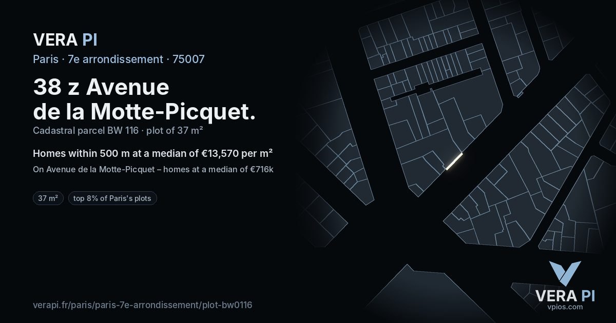 38 z Avenue de la Motte-Picquet, 7e arrondissement at night – the plot lit, the parcels around coloured by the prices near them