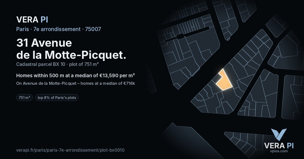 31 Avenue de la Motte-Picquet, 7e arrondissement at night – the plot lit, the parcels around coloured by the prices near them