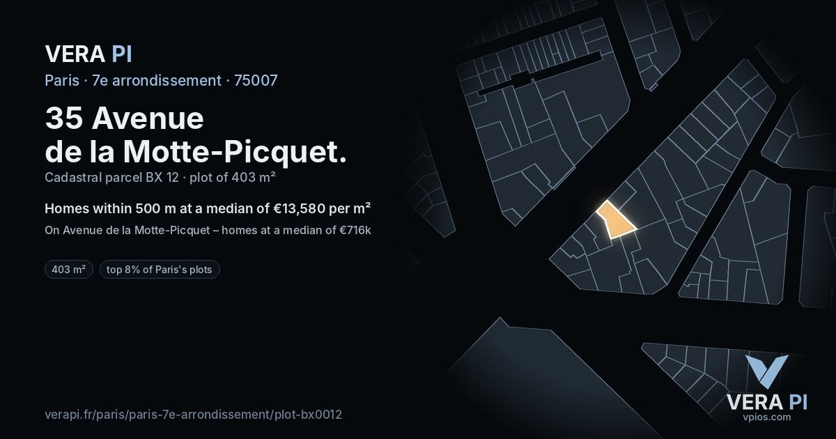 35 Avenue de la Motte-Picquet, 7e arrondissement at night – the plot lit, the parcels around coloured by the prices near them