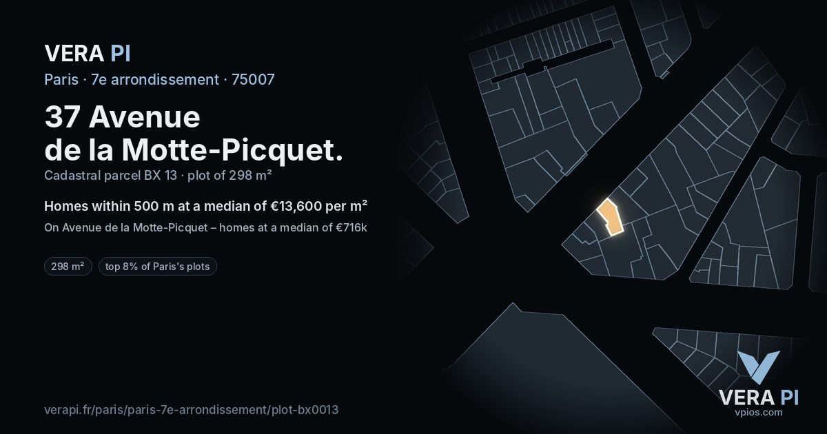 37 Avenue de la Motte-Picquet, 7e arrondissement at night – the plot lit, the parcels around coloured by the prices near them