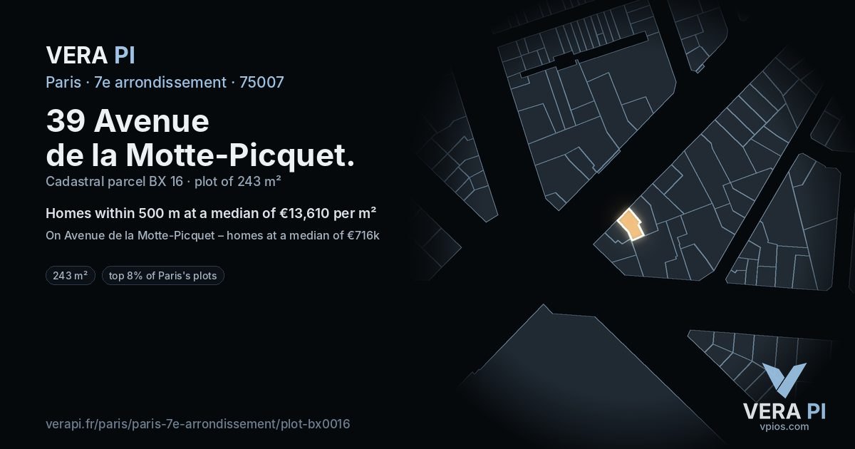 39 Avenue de la Motte-Picquet, 7e arrondissement at night – the plot lit, the parcels around coloured by the prices near them