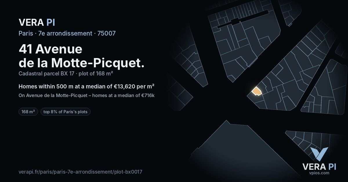 41 Avenue de la Motte-Picquet, 7e arrondissement at night – the plot lit, the parcels around coloured by the prices near them