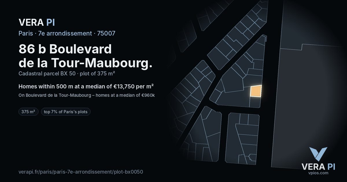 86 b Boulevard de la Tour-Maubourg, 7e arrondissement at night – the plot lit, the parcels around coloured by the prices near them