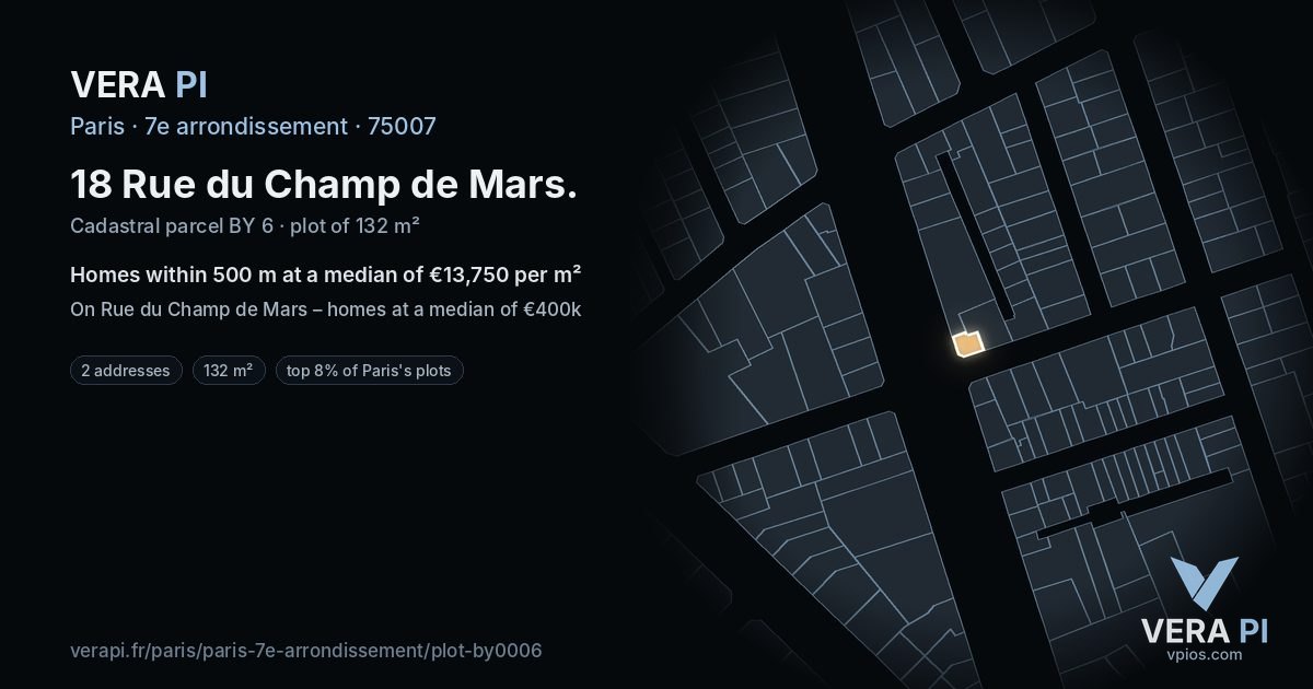 18 Rue du Champ de Mars, 7e arrondissement at night – the plot lit, the parcels around coloured by the prices near them