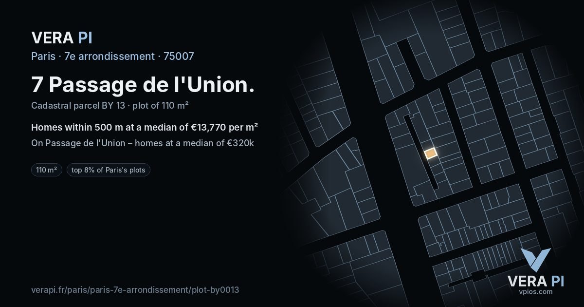 7 Passage de l'Union, 7e arrondissement at night – the plot lit, the parcels around coloured by the prices near them