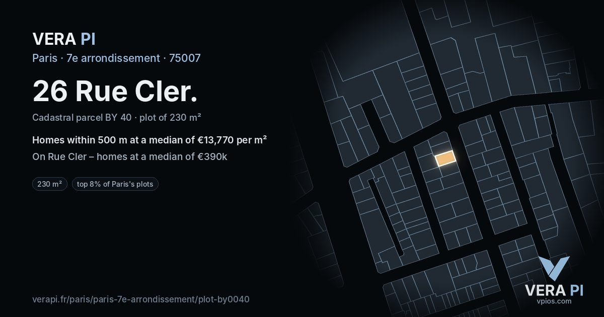 26 Rue Cler, 7e arrondissement at night – the plot lit, the parcels around coloured by the prices near them