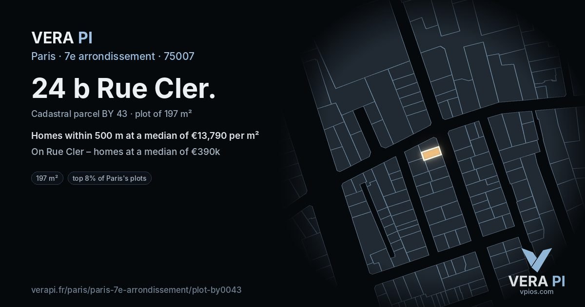 24 b Rue Cler, 7e arrondissement at night – the plot lit, the parcels around coloured by the prices near them