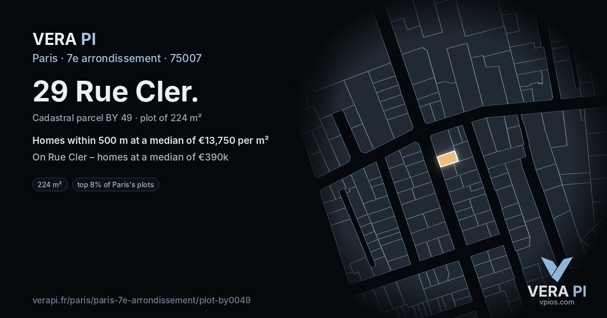 29 Rue Cler, 7e arrondissement at night – the plot lit, the parcels around coloured by the prices near them