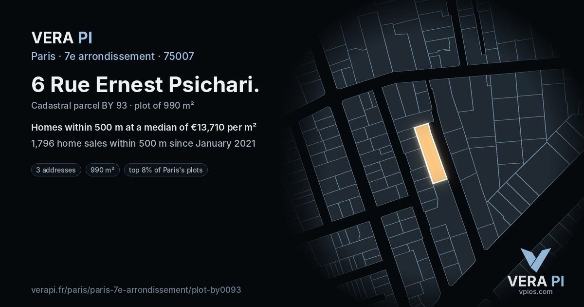 6 Rue Ernest Psichari, 7e arrondissement at night – the plot lit, the parcels around coloured by the prices near them