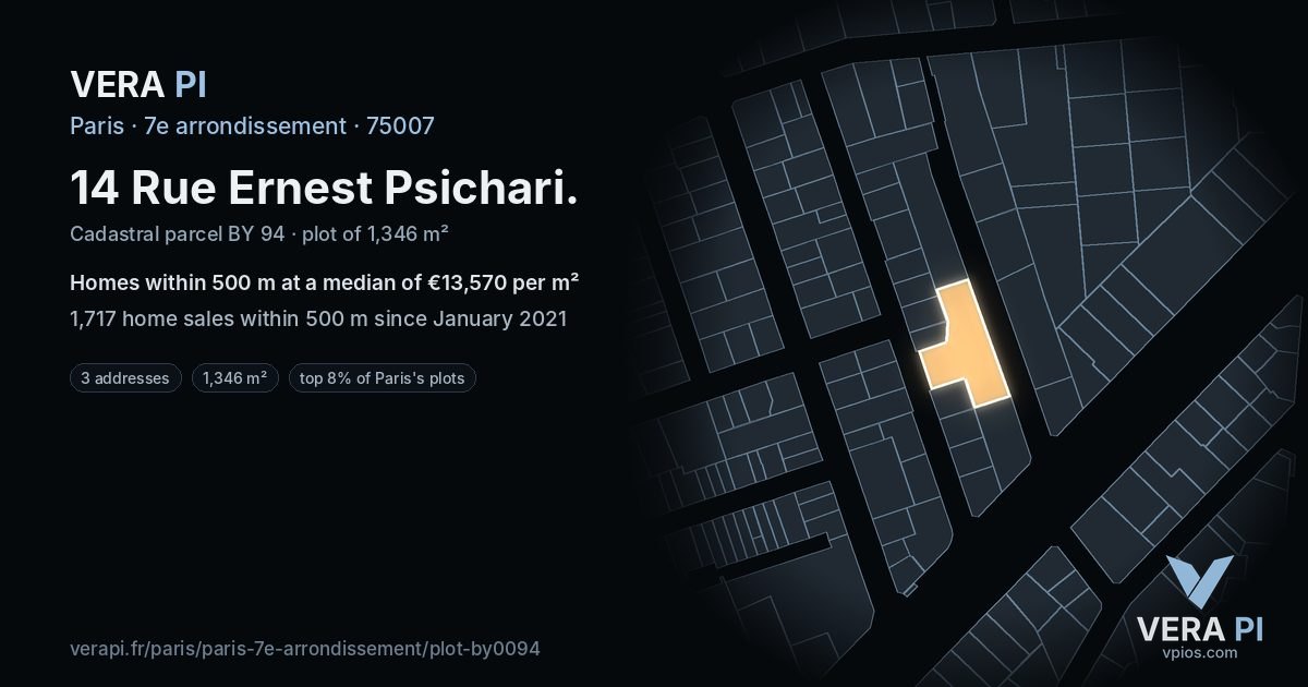14 Rue Ernest Psichari, 7e arrondissement at night – the plot lit, the parcels around coloured by the prices near them