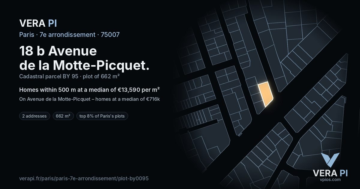 18 b Avenue de la Motte-Picquet, 7e arrondissement at night – the plot lit, the parcels around coloured by the prices near them