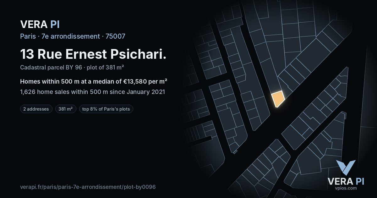 13 Rue Ernest Psichari, 7e arrondissement at night – the plot lit, the parcels around coloured by the prices near them