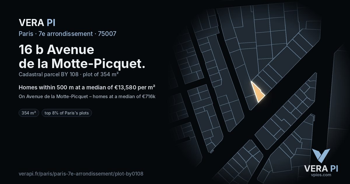 16 b Avenue de la Motte-Picquet, 7e arrondissement at night – the plot lit, the parcels around coloured by the prices near them