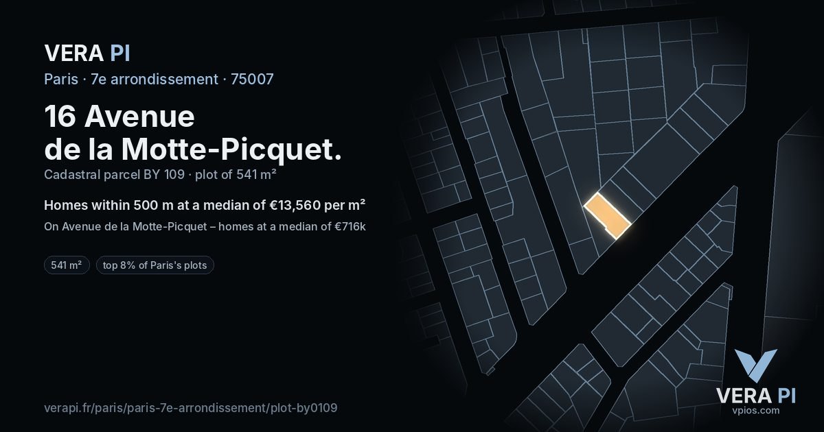 16 Avenue de la Motte-Picquet, 7e arrondissement at night – the plot lit, the parcels around coloured by the prices near them