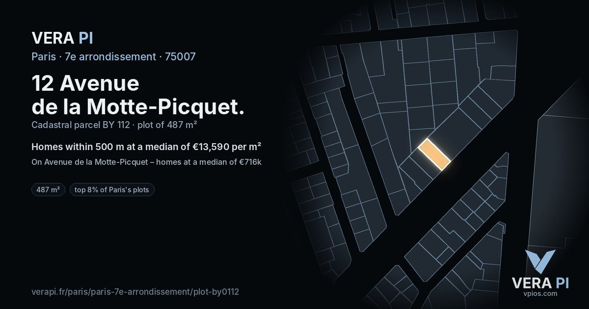 12 Avenue de la Motte-Picquet, 7e arrondissement at night – the plot lit, the parcels around coloured by the prices near them