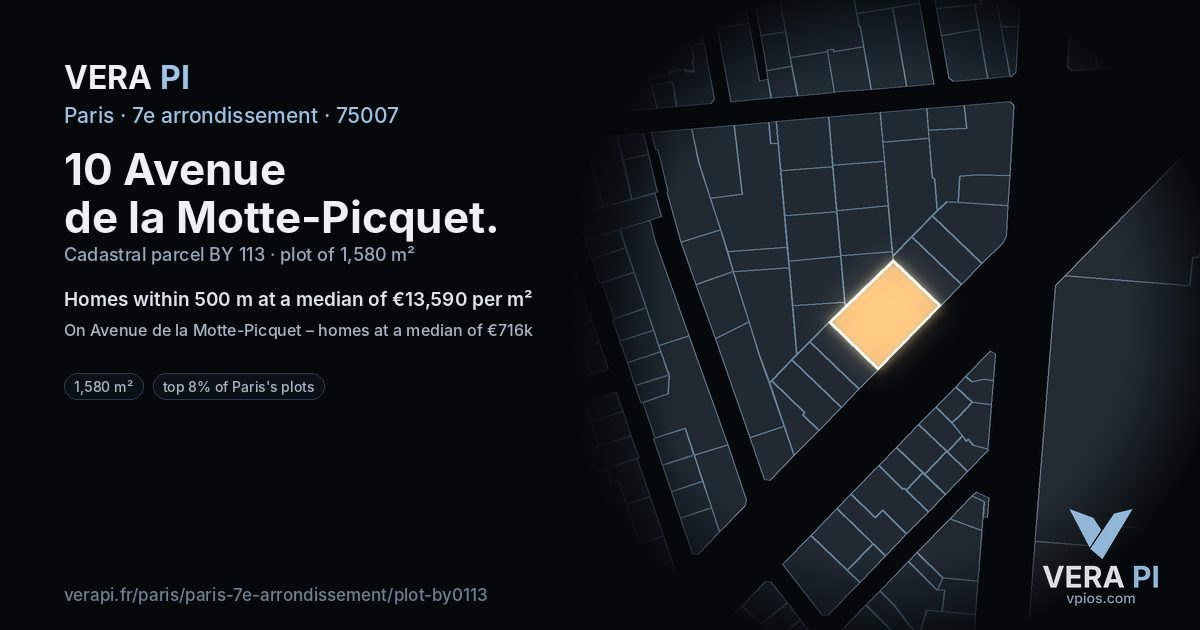 10 Avenue de la Motte-Picquet, 7e arrondissement at night – the plot lit, the parcels around coloured by the prices near them