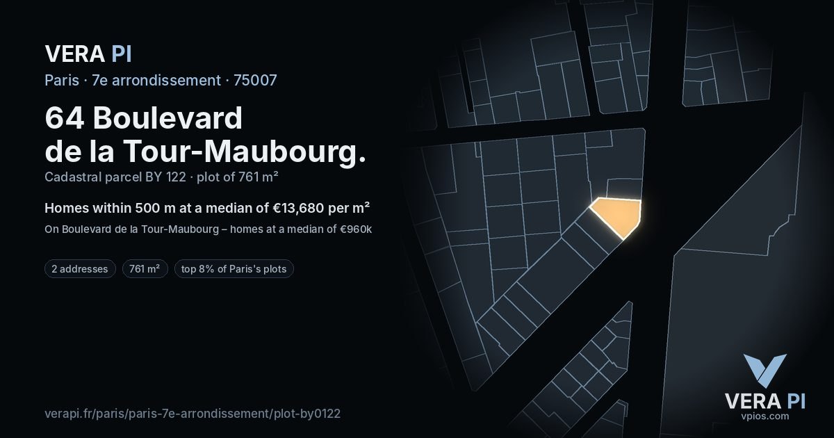 64 Boulevard de la Tour-Maubourg, 7e arrondissement at night – the plot lit, the parcels around coloured by the prices near them