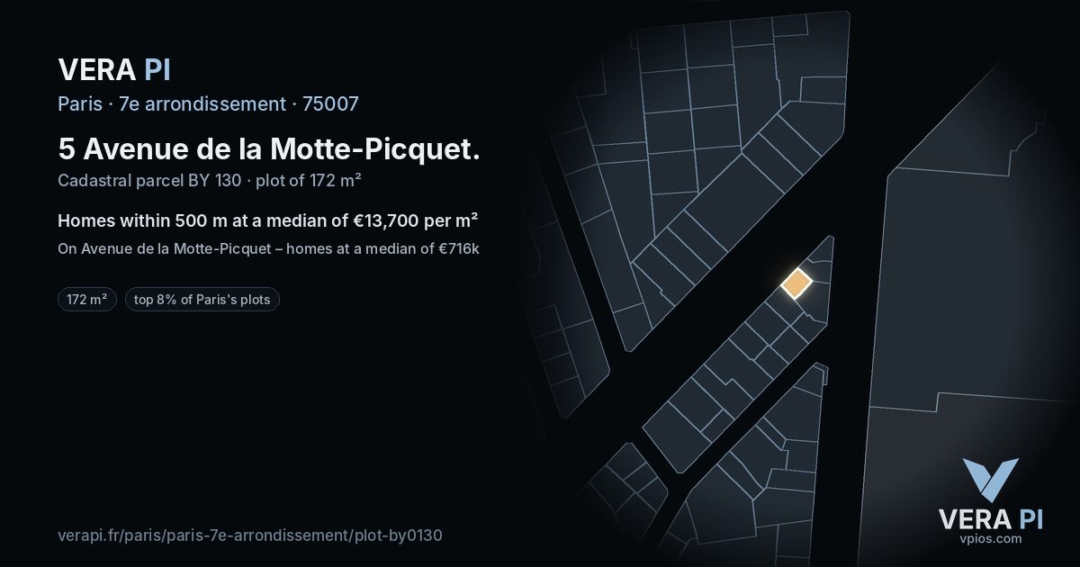5 Avenue de la Motte-Picquet, 7e arrondissement at night – the plot lit, the parcels around coloured by the prices near them