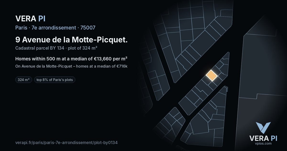 9 Avenue de la Motte-Picquet, 7e arrondissement at night – the plot lit, the parcels around coloured by the prices near them